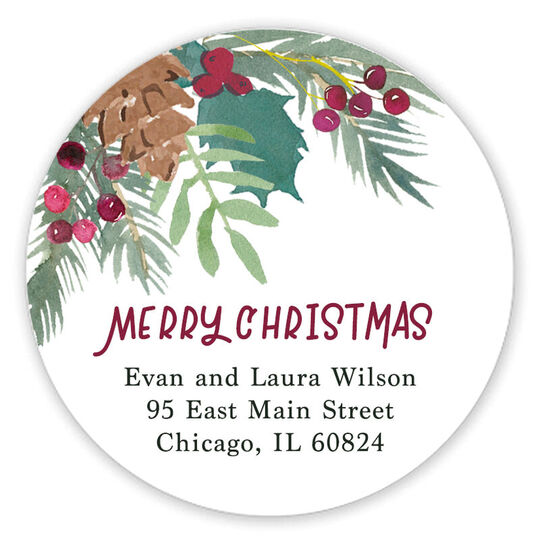 Teal Pine Cone Spray Round Address Labels